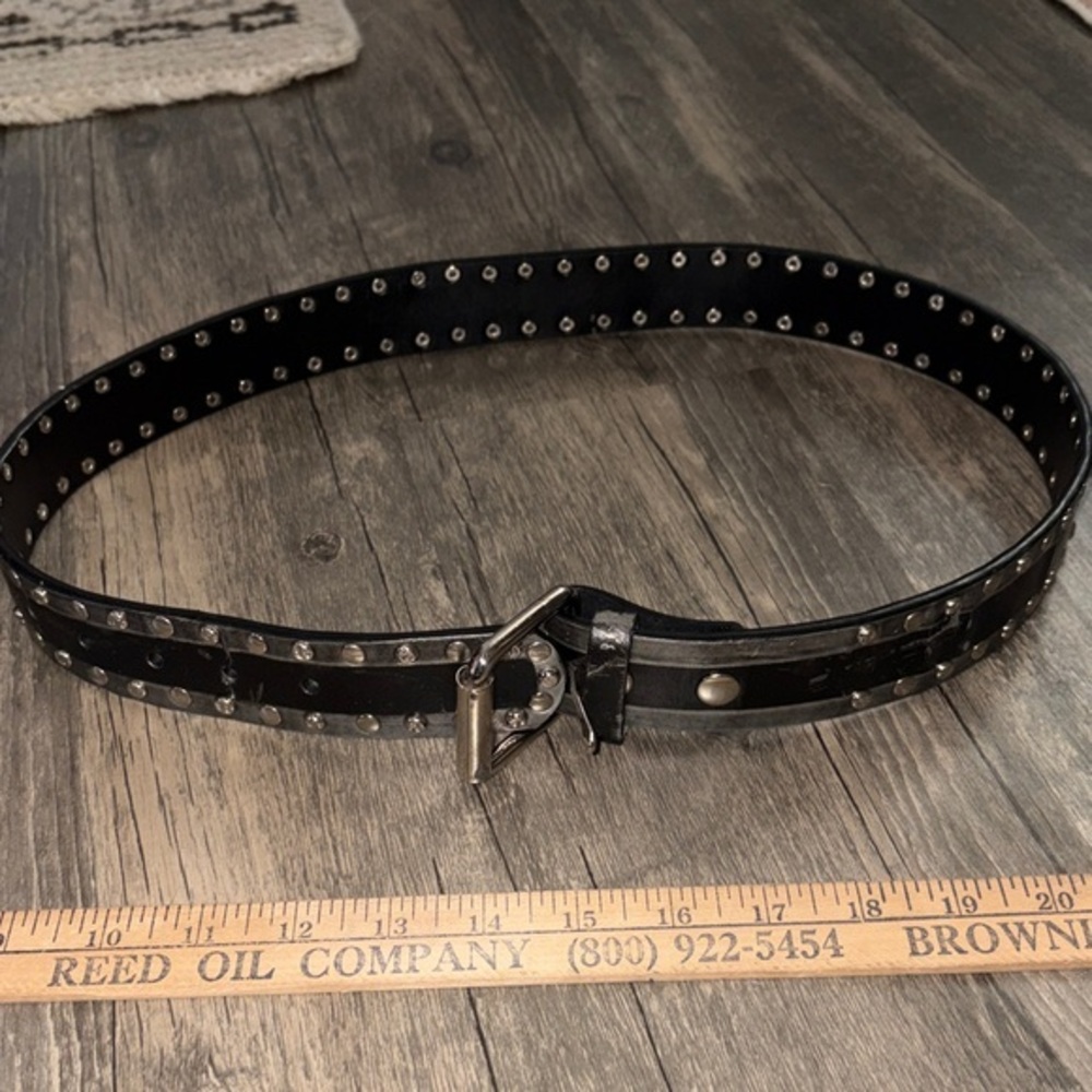 Y2K Leather Rivet Belt Metal Pin Buckle,  Adjustable Studded  40 inches